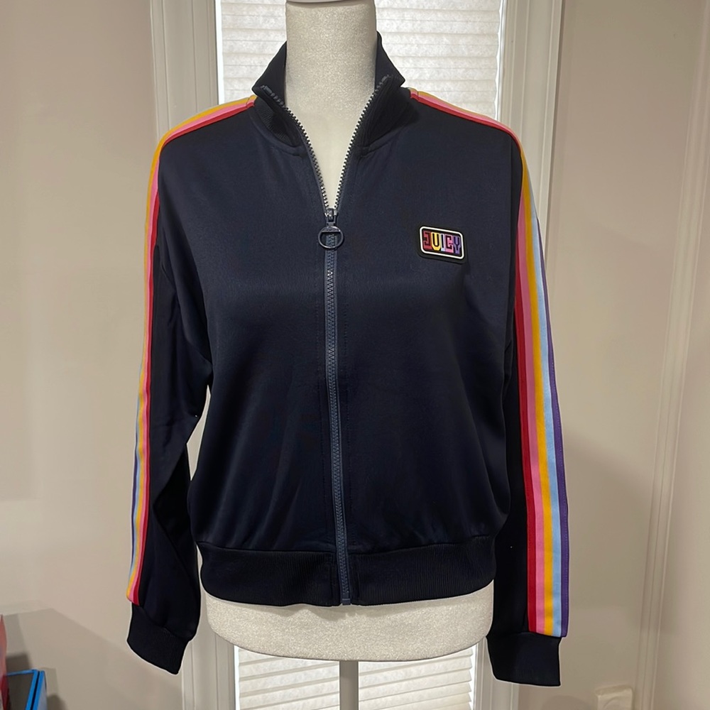 Juicy Couture rainbow striped track jacket!l size M - Picture 3 of 8